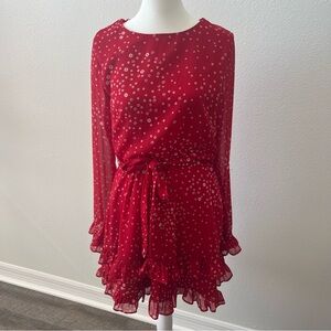 [Miami]Red Long Sleeve Dress with Ruffle Hem